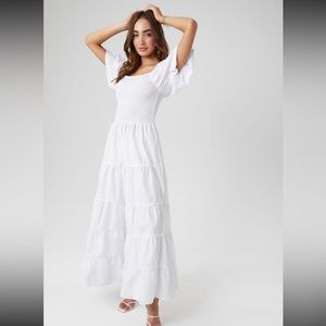 Tiered Puff-Sleeve Maxi Dress